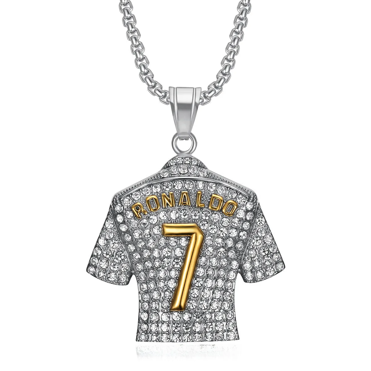 Wholesale HIPHOP titanium steel gold-plated diamond-embedded Jersey pendant necklace