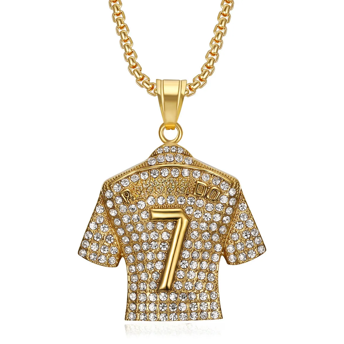 Wholesale HIPHOP titanium steel gold-plated diamond-embedded Jersey pendant necklace