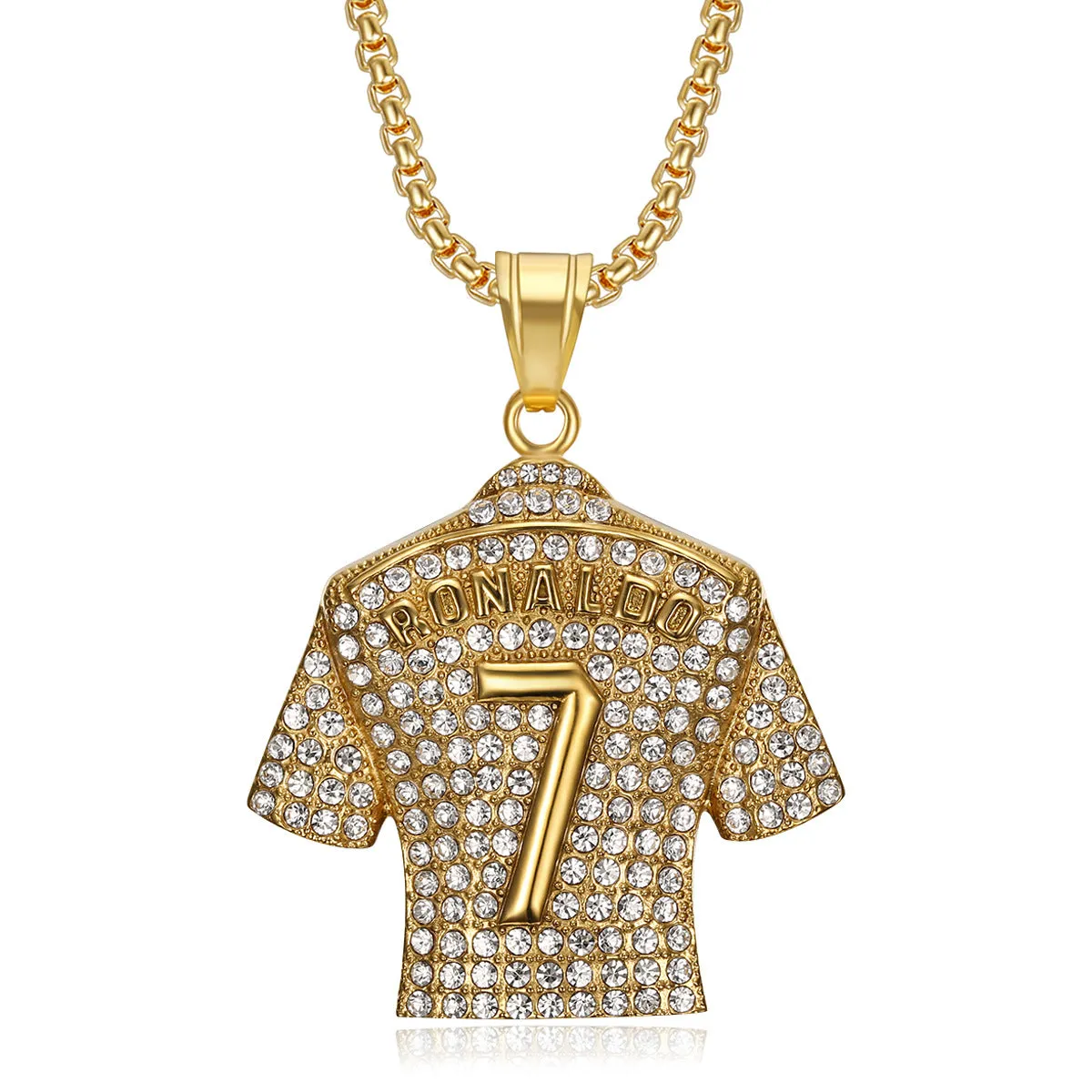 Wholesale HIPHOP titanium steel gold-plated diamond-embedded Jersey pendant necklace