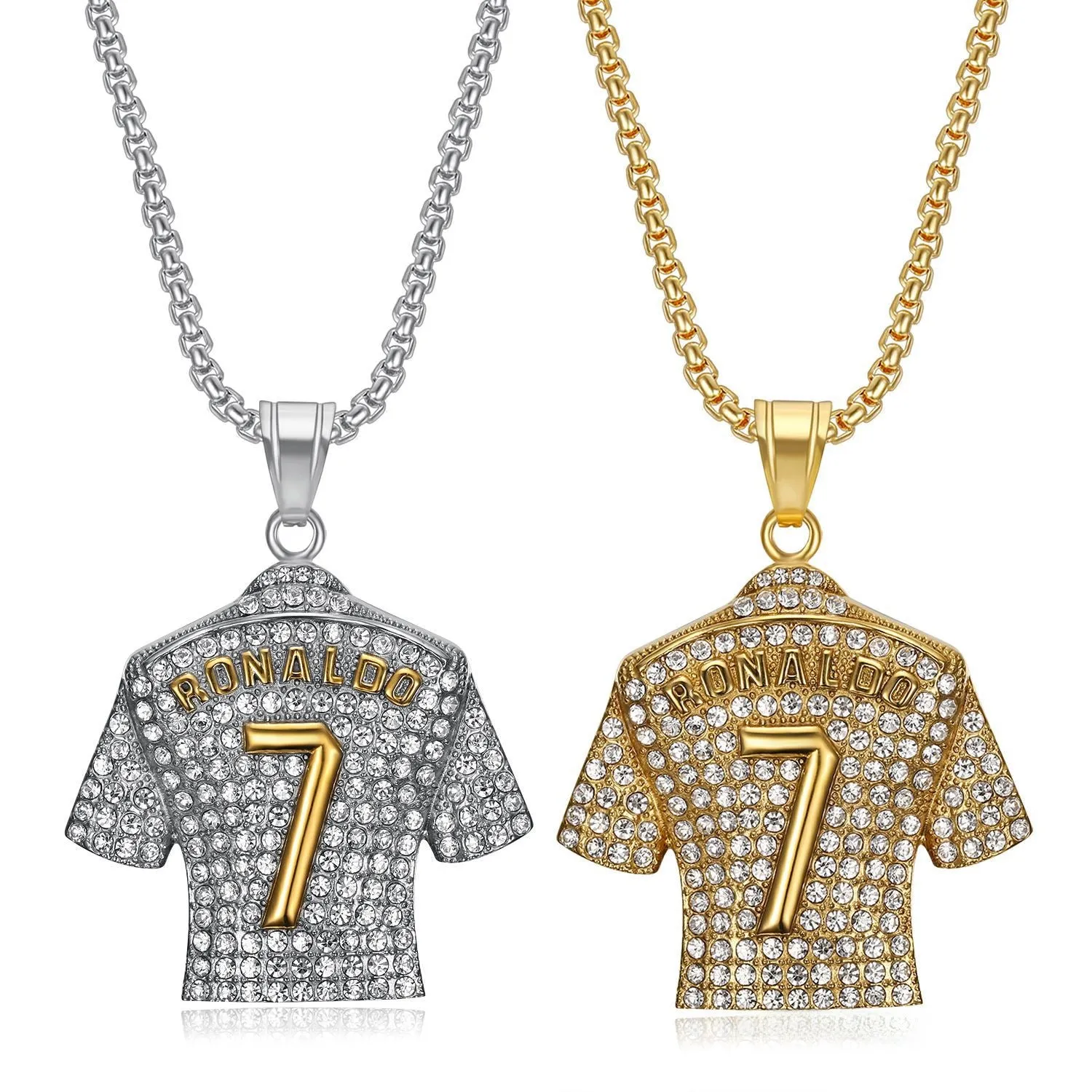 Wholesale HIPHOP titanium steel gold-plated diamond-embedded Jersey pendant necklace light_wish_jewels