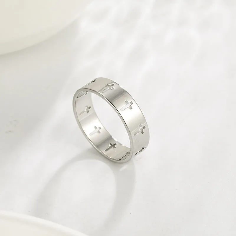 Wholesale Hollow Cross Stainless Steel Ring
