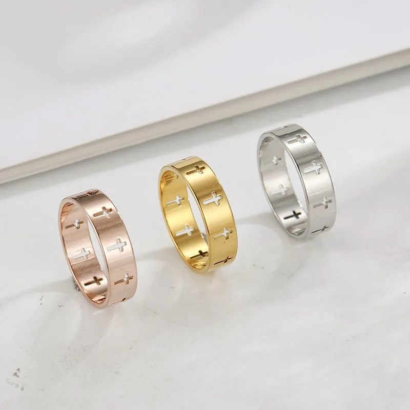 Wholesale Hollow Cross Stainless Steel Ring light_wish_jewels