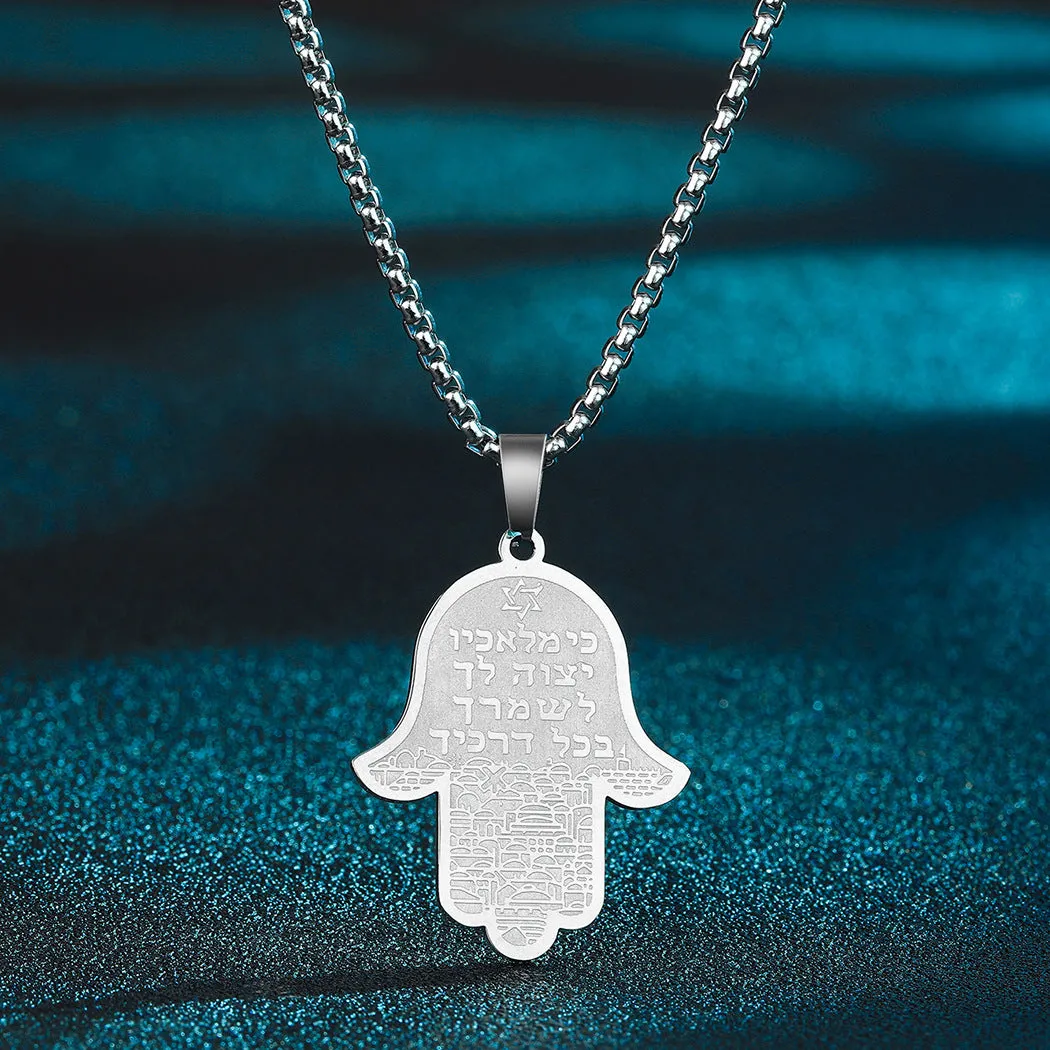 Wholesale Jewelry Stainless Steel Hamsa Hand Man Fatima Pendant Necklace