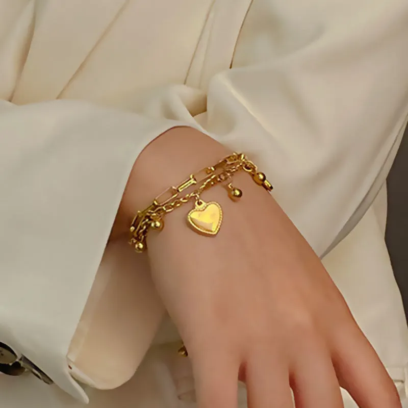 Wholesale Love Gold Bean Double Layer Fashion Titanium Steel Bracelet