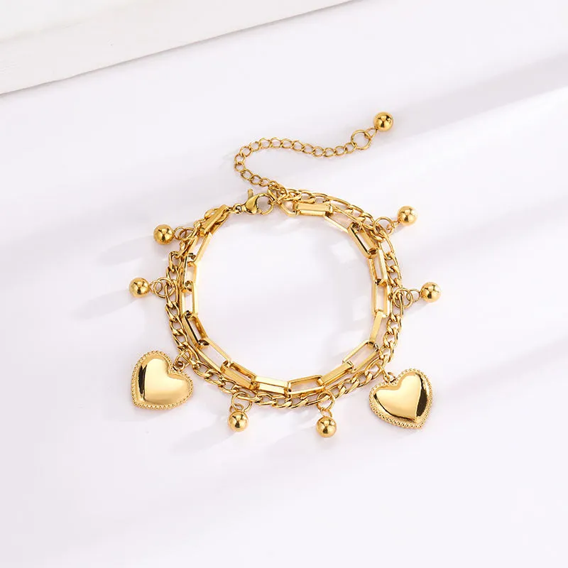 Wholesale Love Gold Bean Double Layer Fashion Titanium Steel Bracelet light_wish_jewels