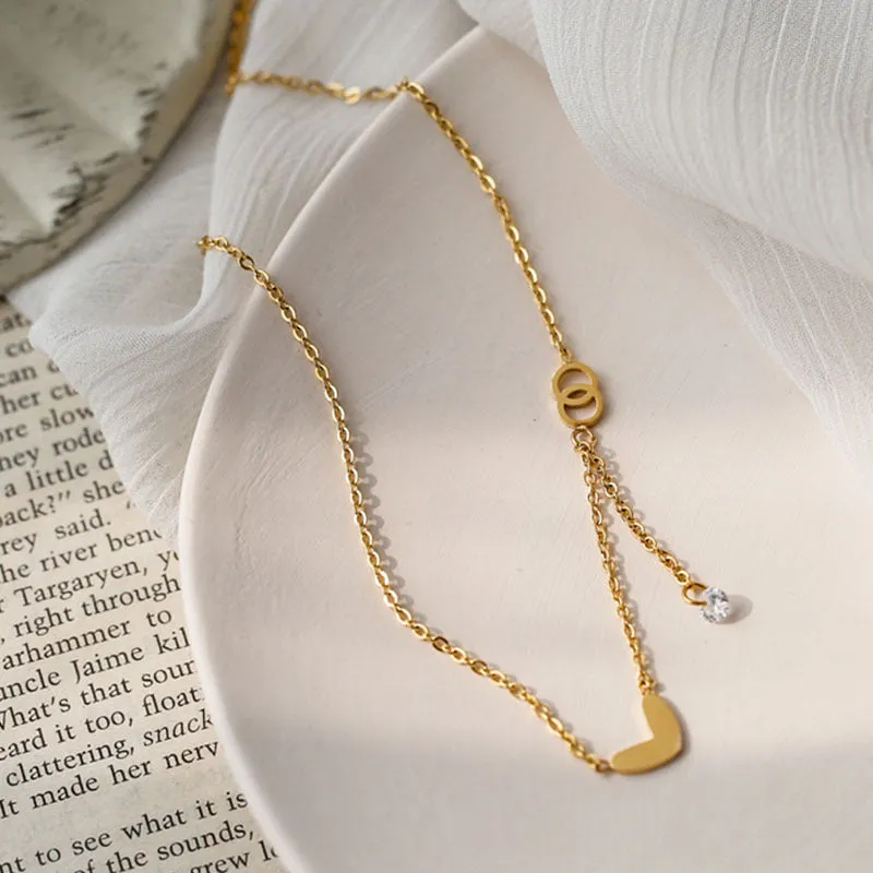 Wholesale Love Zircon Tassel Titanium Steel Necklace light_wish_jewels