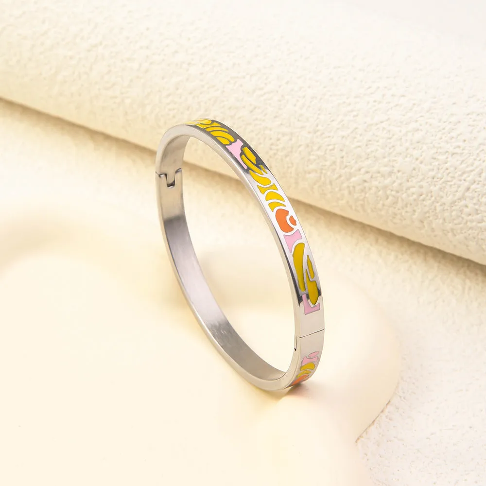 Wholesale Luxury Stainless Steel Enamel Drip Oil 18K Genuine Gold Plated Titanium Steel Bracelet