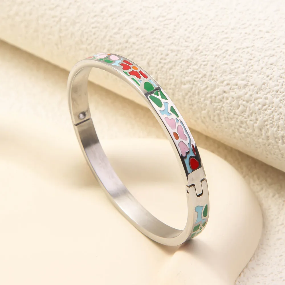 Wholesale Luxury Stainless Steel Enamel Drip Oil 18K Genuine Gold Plated Titanium Steel Bracelet
