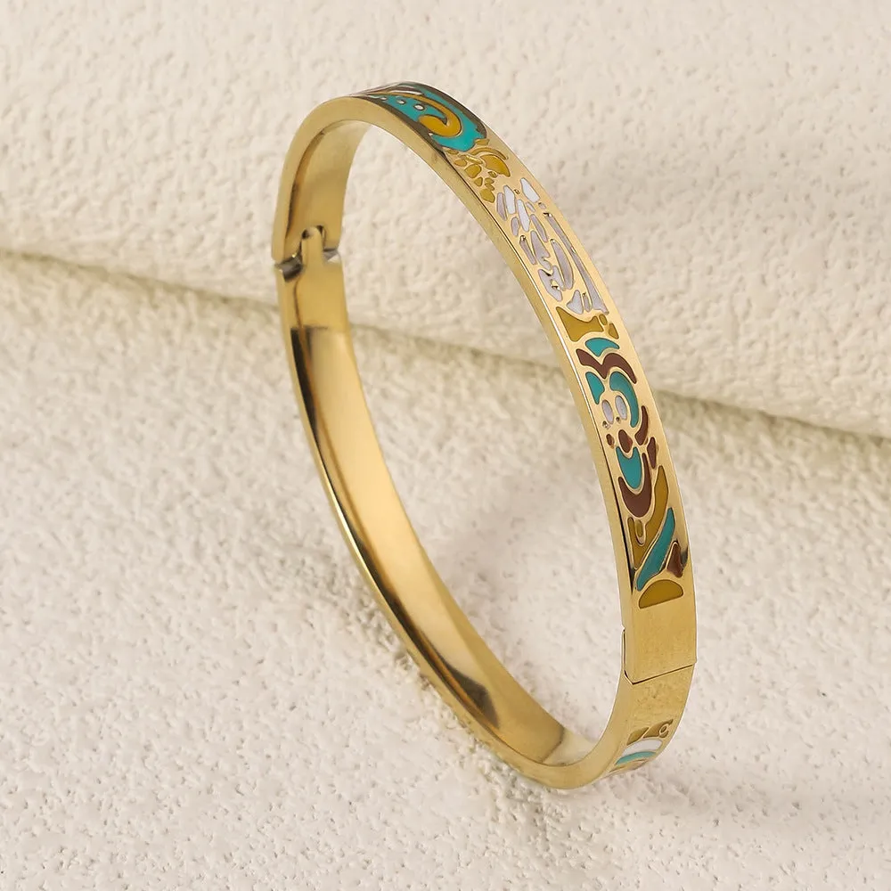 Wholesale Luxury Stainless Steel Enamel Drip Oil 18K Genuine Gold Plated Titanium Steel Bracelet