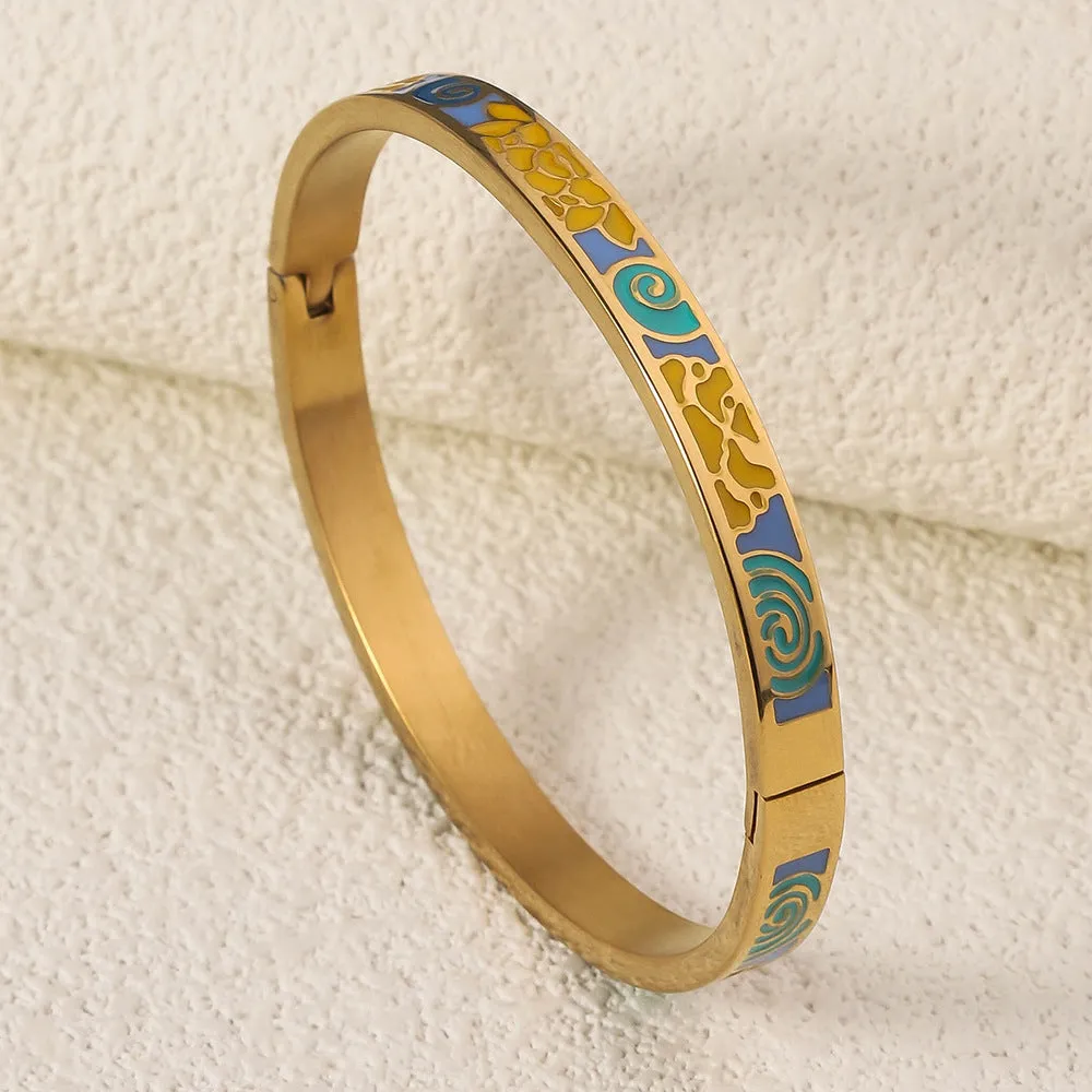 Wholesale Luxury Stainless Steel Enamel Drip Oil 18K Genuine Gold Plated Titanium Steel Bracelet