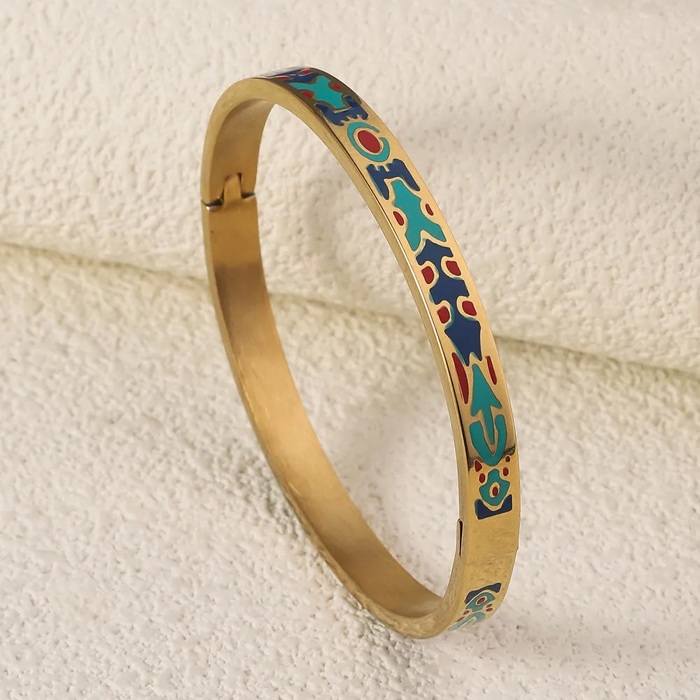 Wholesale Luxury Stainless Steel Enamel Drip Oil 18K Genuine Gold Plated Titanium Steel Bracelet