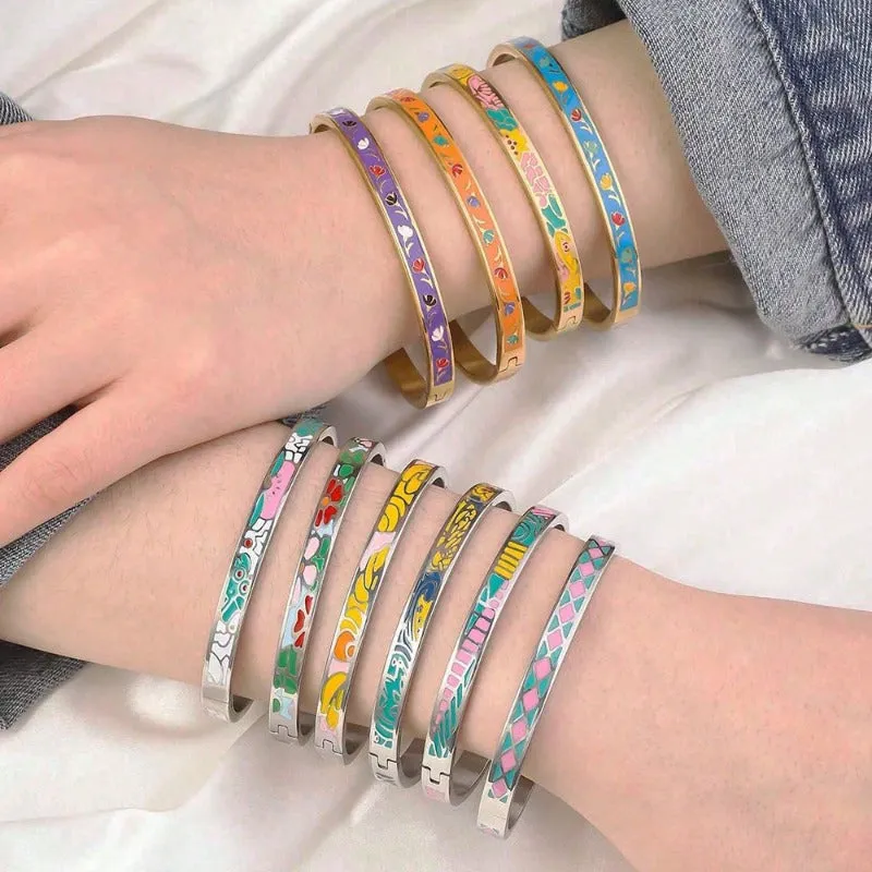 Wholesale Luxury Stainless Steel Enamel Drip Oil 18K Genuine Gold Plated Titanium Steel Bracelet light_wish_jewels