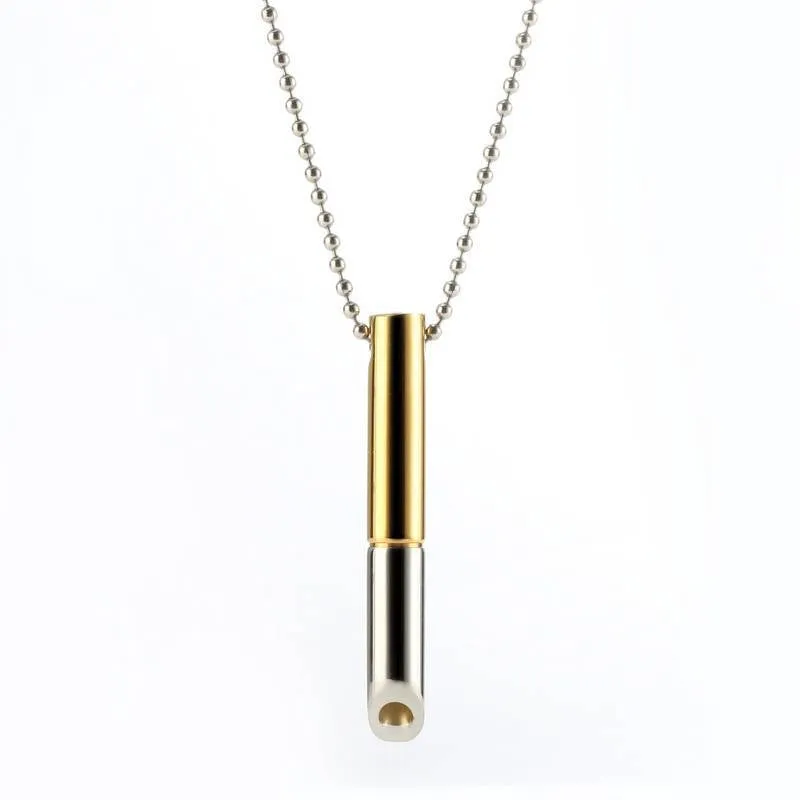 Wholesale Meditation Breath Decompression Whistle Stainless Steel Black Gold Gold Pendant Necklace
