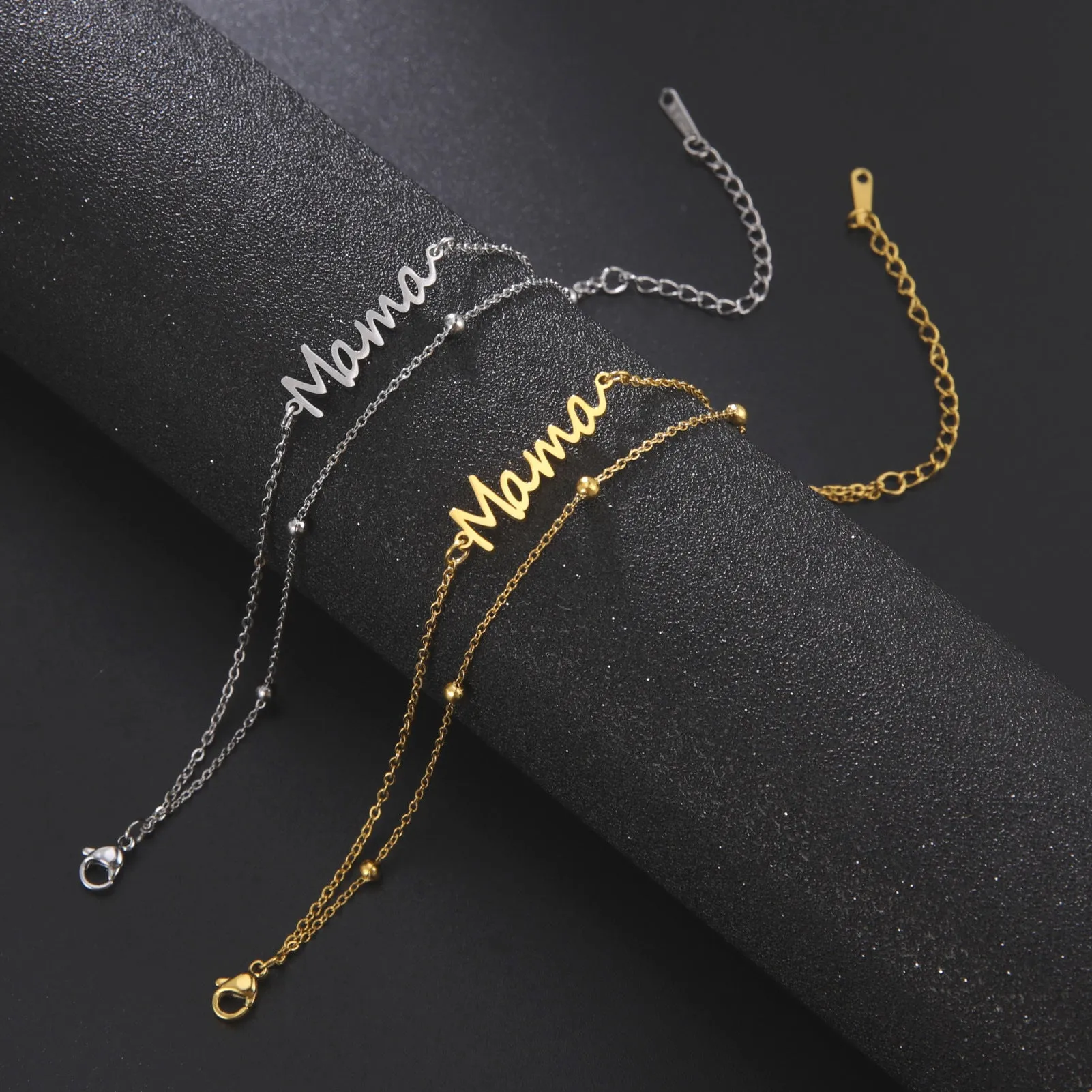 Wholesale Mom English letter stainless steel bracelet charm multi-layer bead chain light_wish_jewels