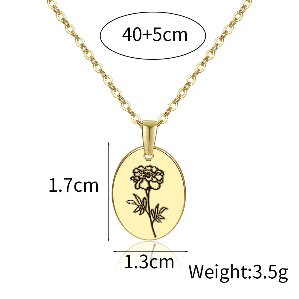 Wholesale Moon Flower Gold Plated Corrosion Pattern Oval Pendant Necklace