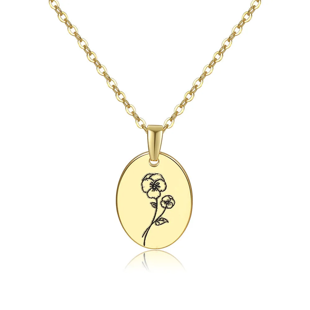 Wholesale Moon Flower Gold Plated Corrosion Pattern Oval Pendant Necklace