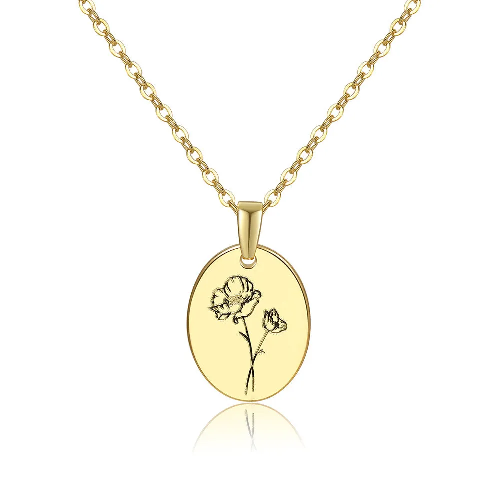 Wholesale Moon Flower Gold Plated Corrosion Pattern Oval Pendant Necklace