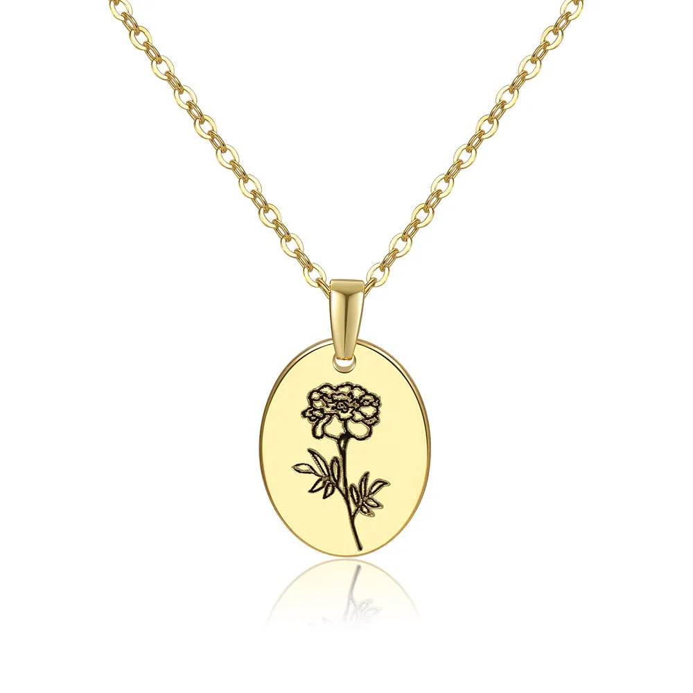 Wholesale Moon Flower Gold Plated Corrosion Pattern Oval Pendant Necklace