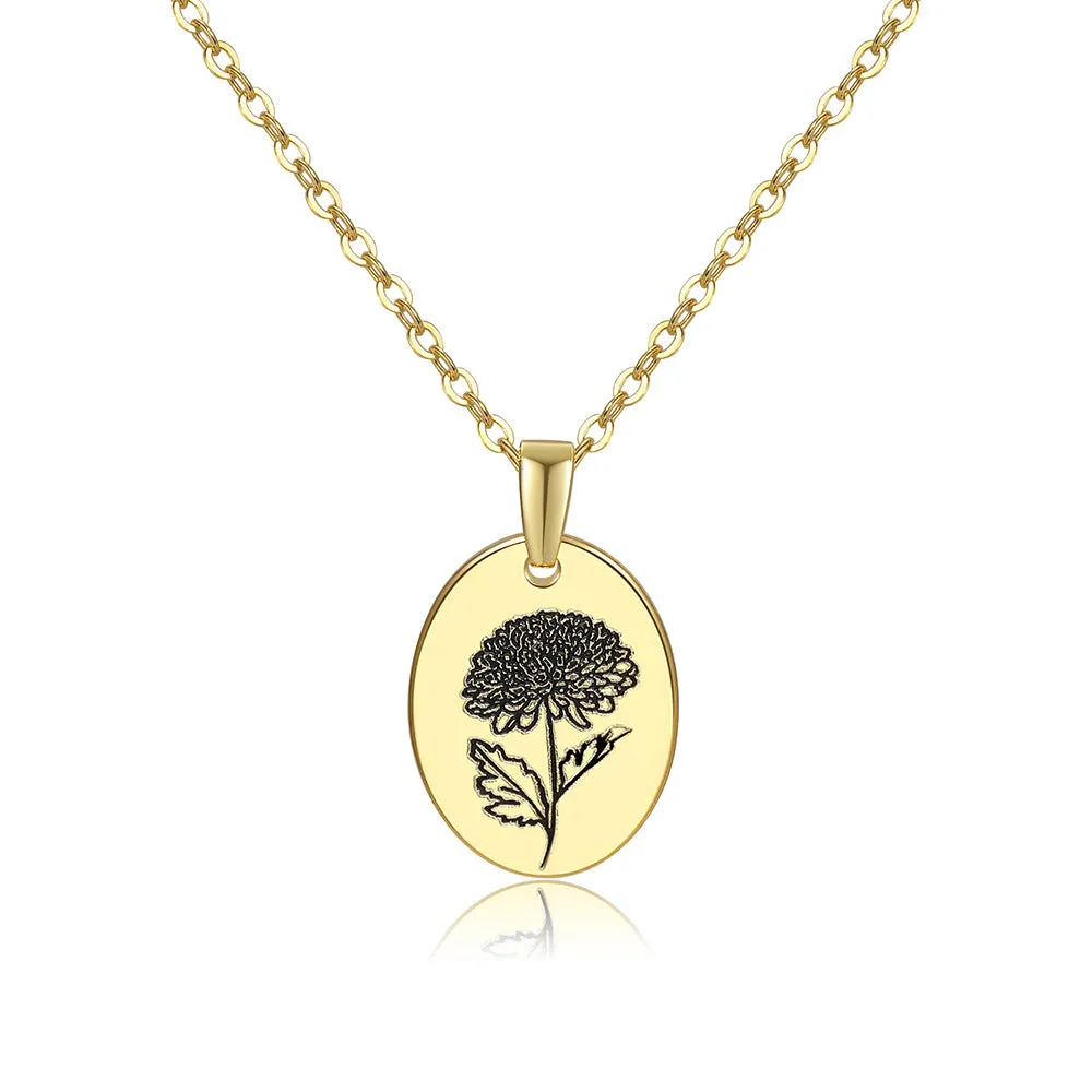 Wholesale Moon Flower Gold Plated Corrosion Pattern Oval Pendant Necklace