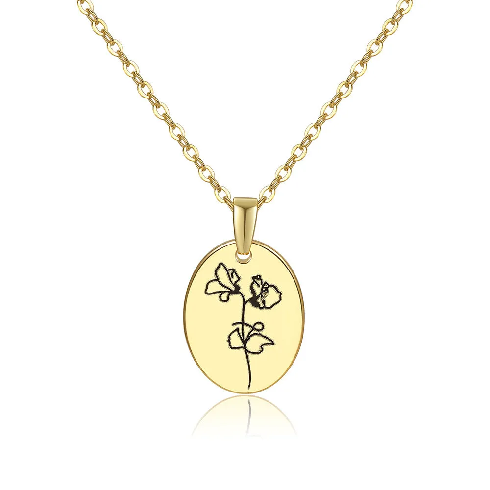 Wholesale Moon Flower Gold Plated Corrosion Pattern Oval Pendant Necklace