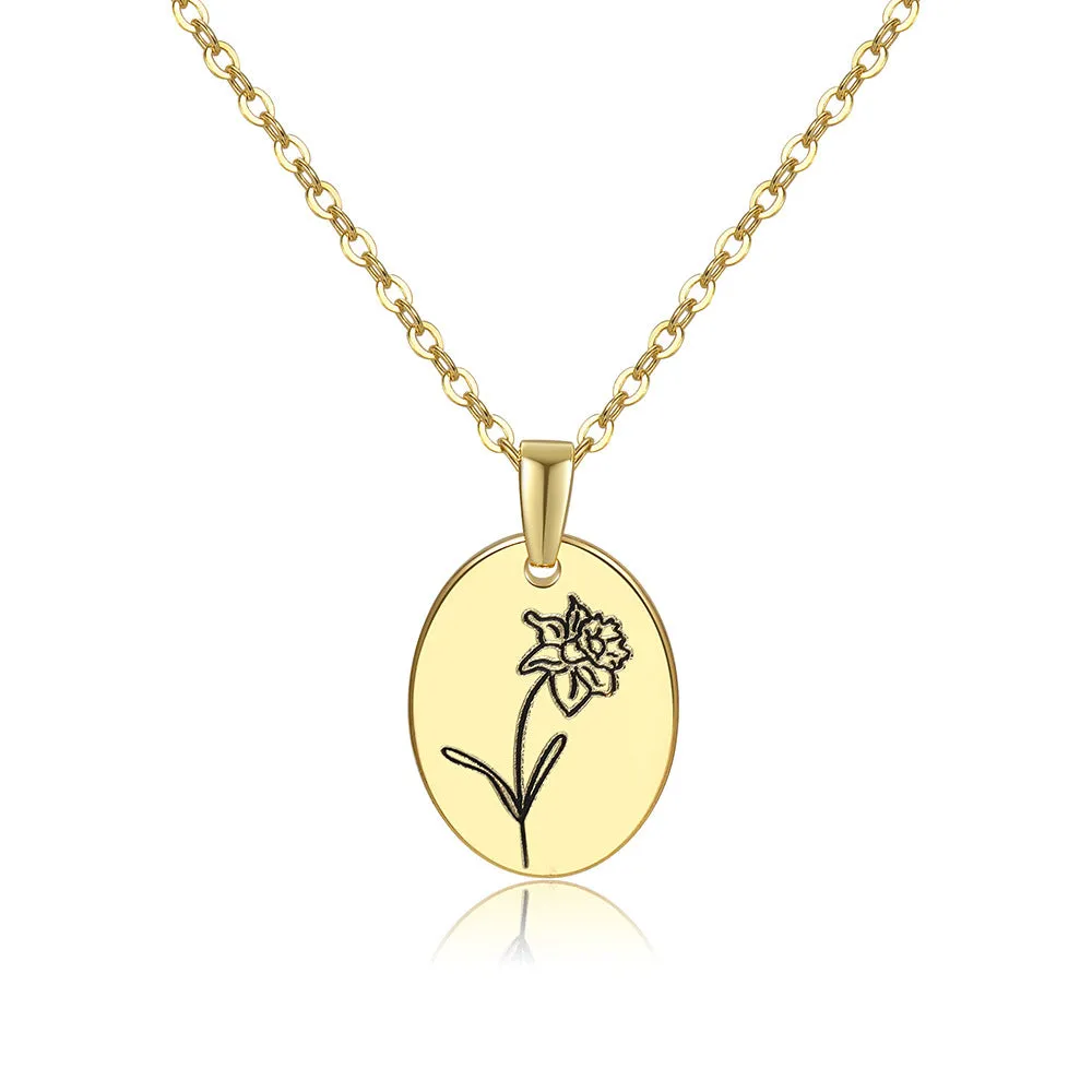 Wholesale Moon Flower Gold Plated Corrosion Pattern Oval Pendant Necklace