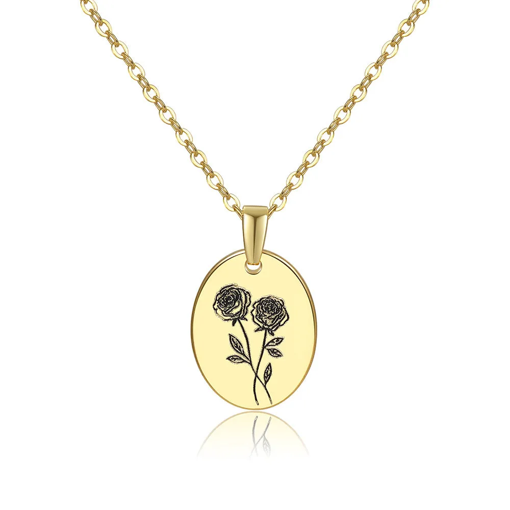 Wholesale Moon Flower Gold Plated Corrosion Pattern Oval Pendant Necklace