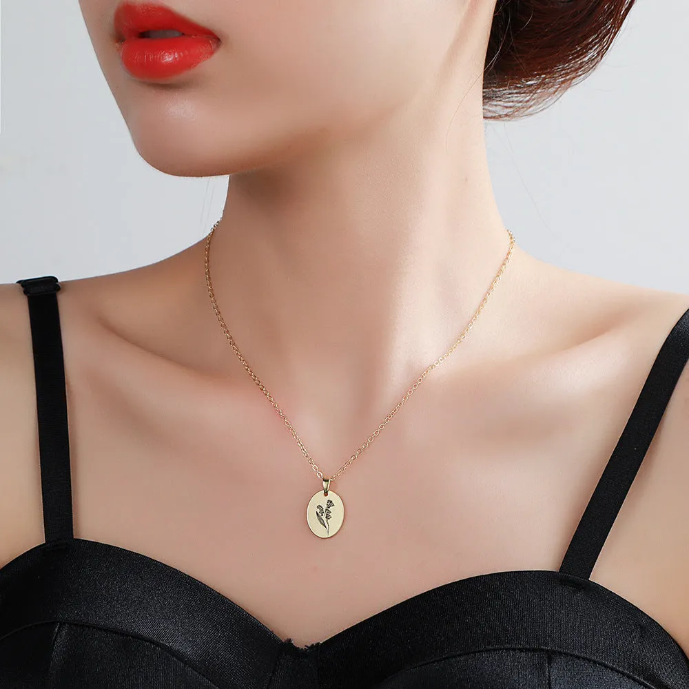 Wholesale Moon Flower Gold Plated Corrosion Pattern Oval Pendant Necklace