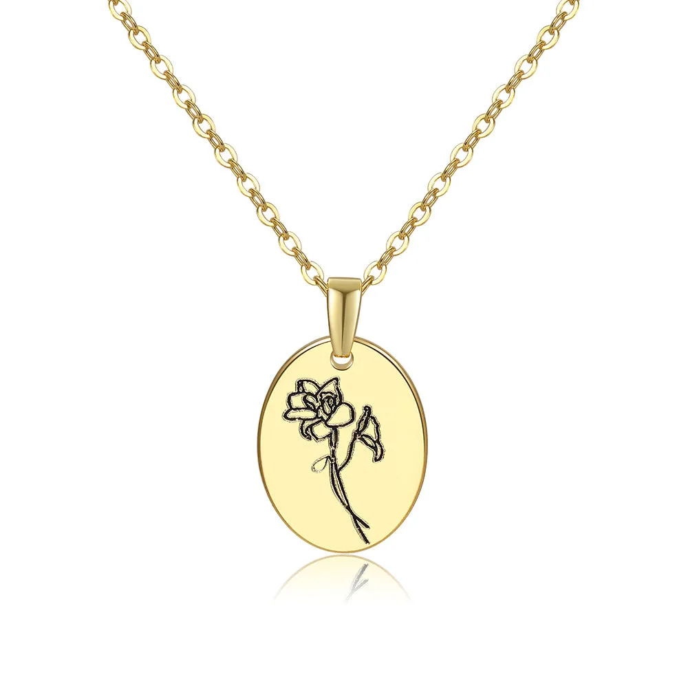 Wholesale Moon Flower Gold Plated Corrosion Pattern Oval Pendant Necklace