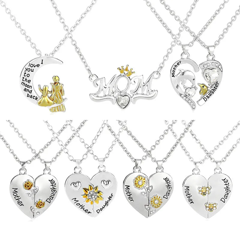 Wholesale Mother and daughter moon heart shape clavicle necklace
