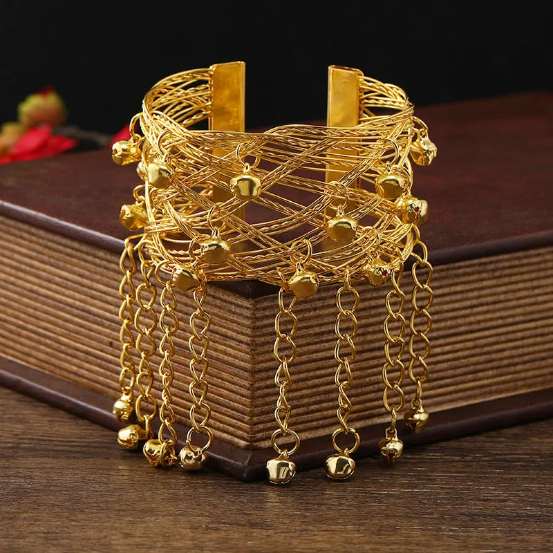 Wholesale National style bell tassel wide bracelet female retro dance arm bracelet light_wish_jewels