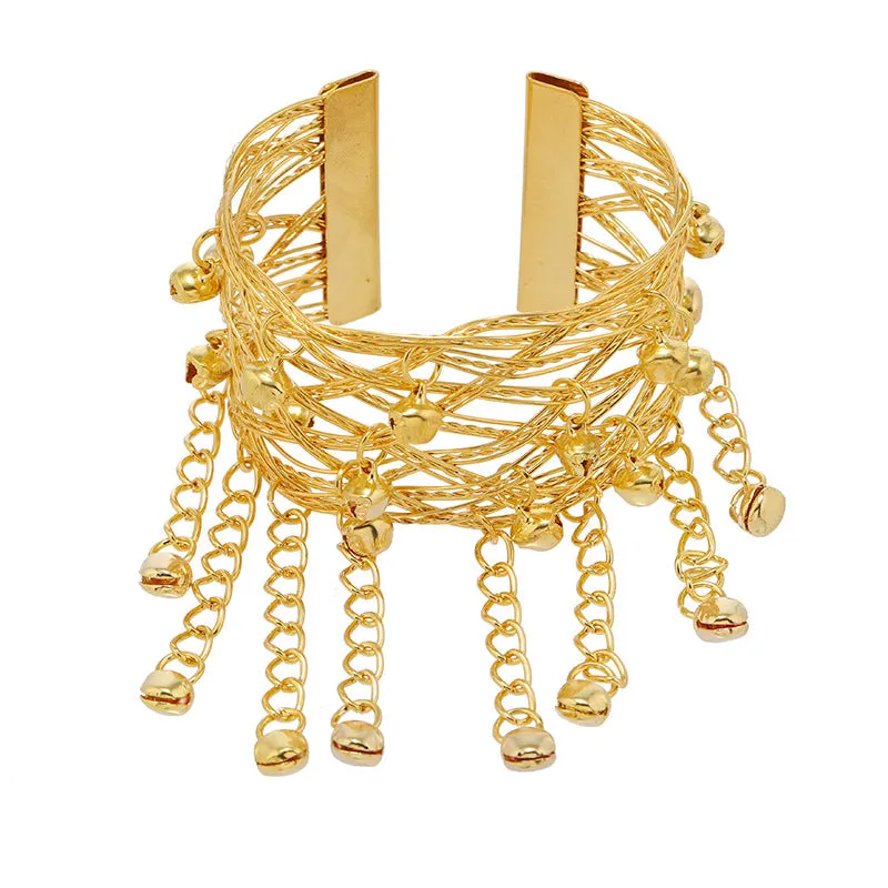 Wholesale National style bell tassel wide bracelet female retro dance arm bracelet