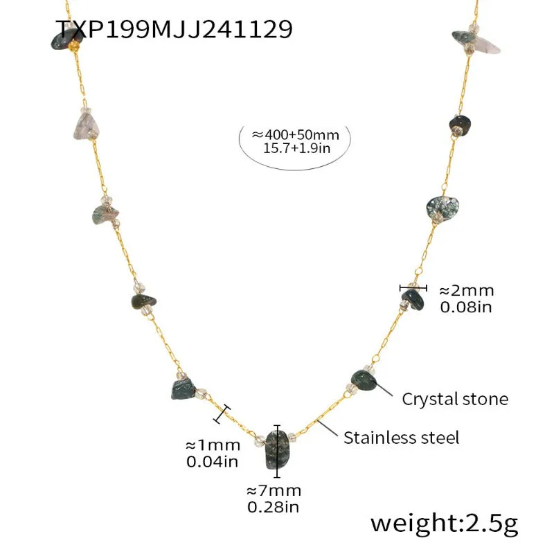 Wholesale Natural Crushed Crystal Stone Grass Green Necklace Bracelet Stainless Steel Handmade Chain Jewelry Set