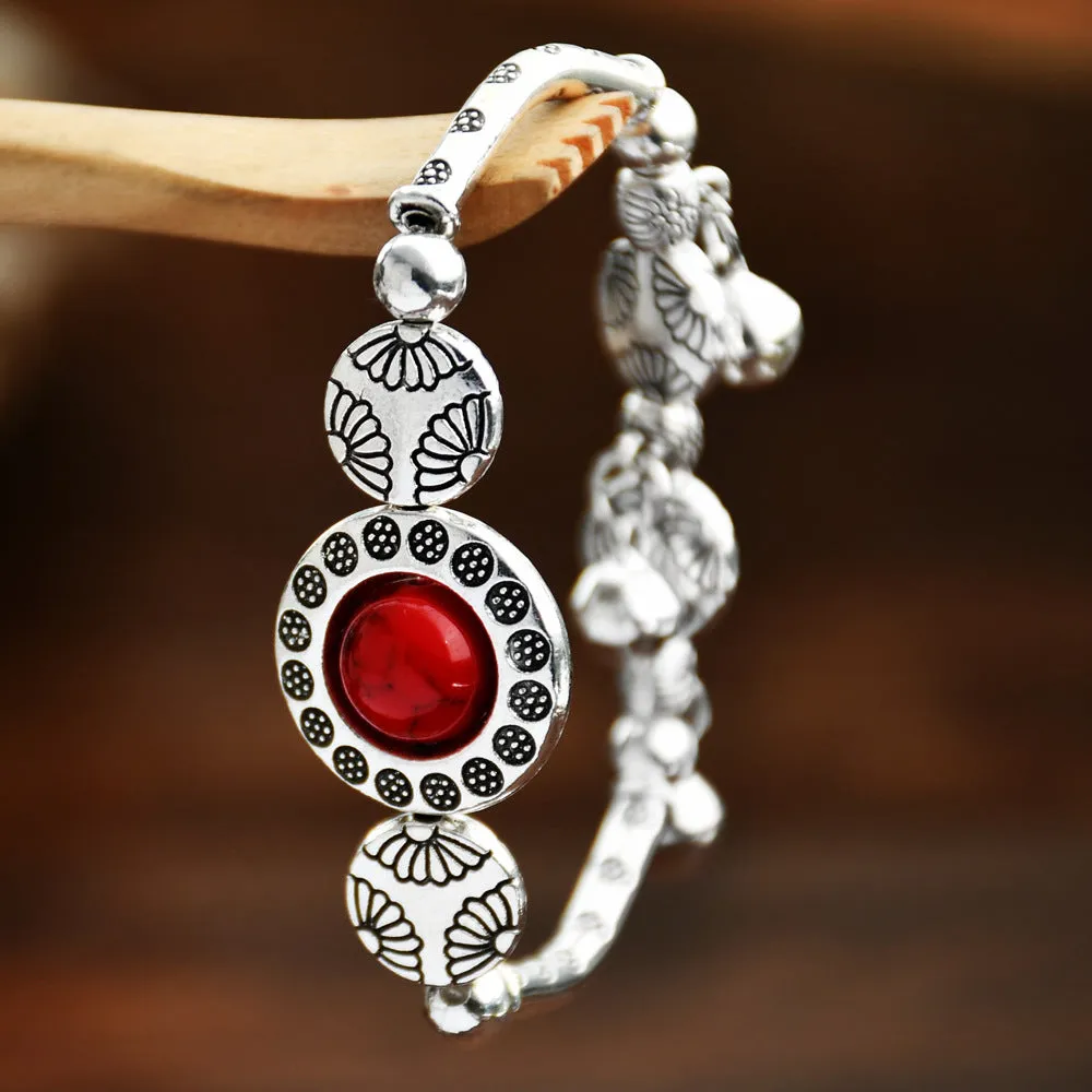 Wholesale Nepalese ethnic style Tibetan silver bell bracelet niche vintage turquoise bracelet