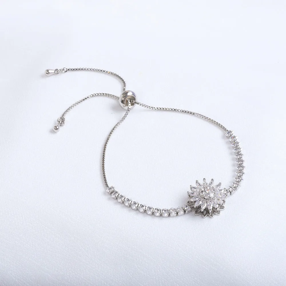 Wholesale New Arrival Diamond-encrusted Sunflower Ins Ring Rotatable Clavicle Chain Jewelry