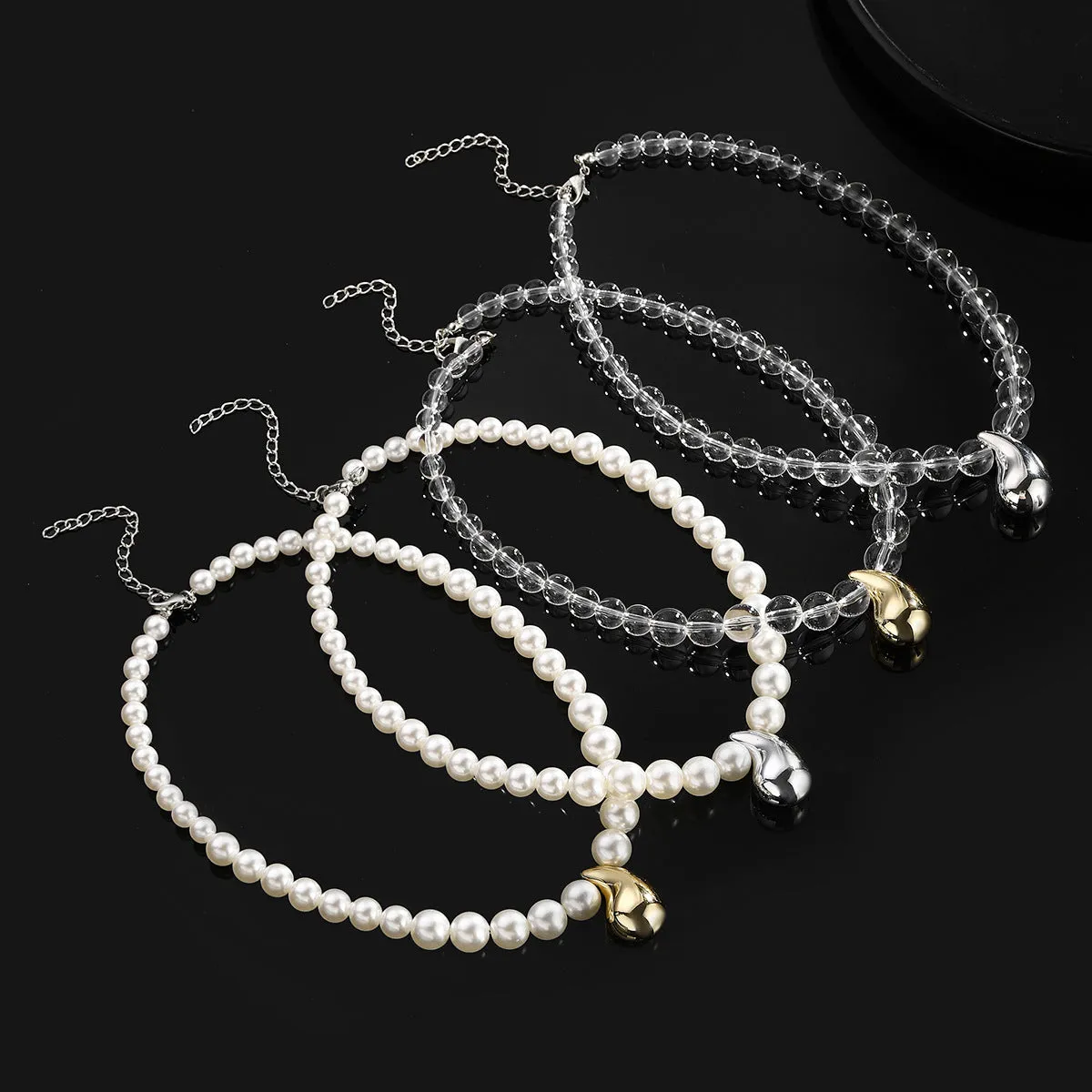 Wholesale new drop-shaped round pearl acrylic necklace ladies simple fashion adjustable sweater chain