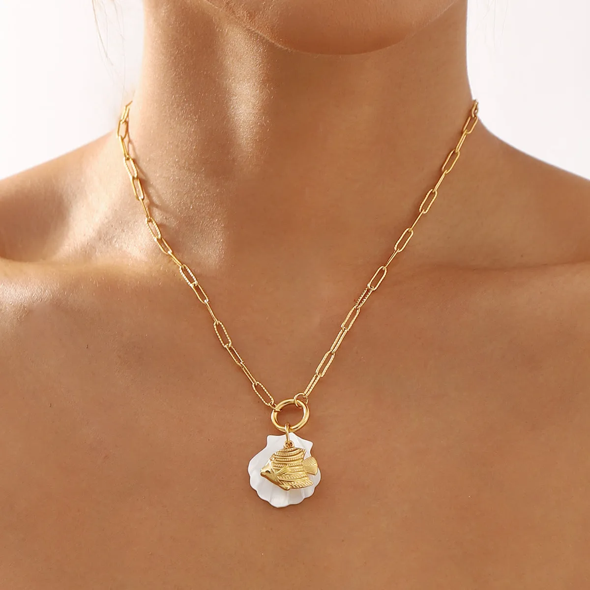 Wholesale Ocean Series Starfish Sea Turtle Dolphin Colorful Shell Stainless Steel Necklace light_wish_jewels