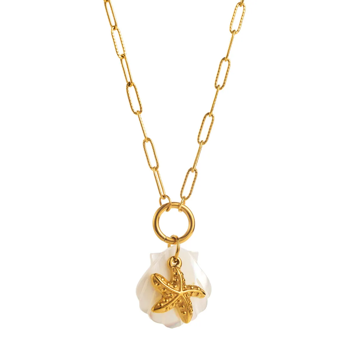 Wholesale Ocean Series Starfish Sea Turtle Dolphin Colorful Shell Stainless Steel Necklace