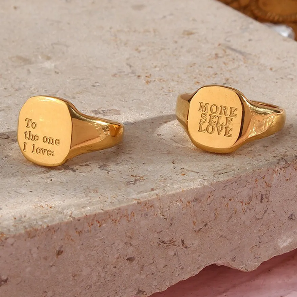 Wholesale of New English Letter Titanium Steel Electroplated 18K Gold Ring light_wish_jewels