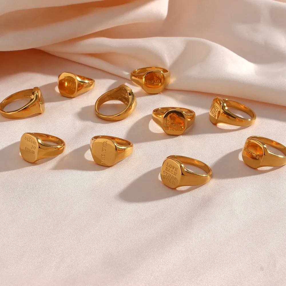 Wholesale of New English Letter Titanium Steel Electroplated 18K Gold Ring