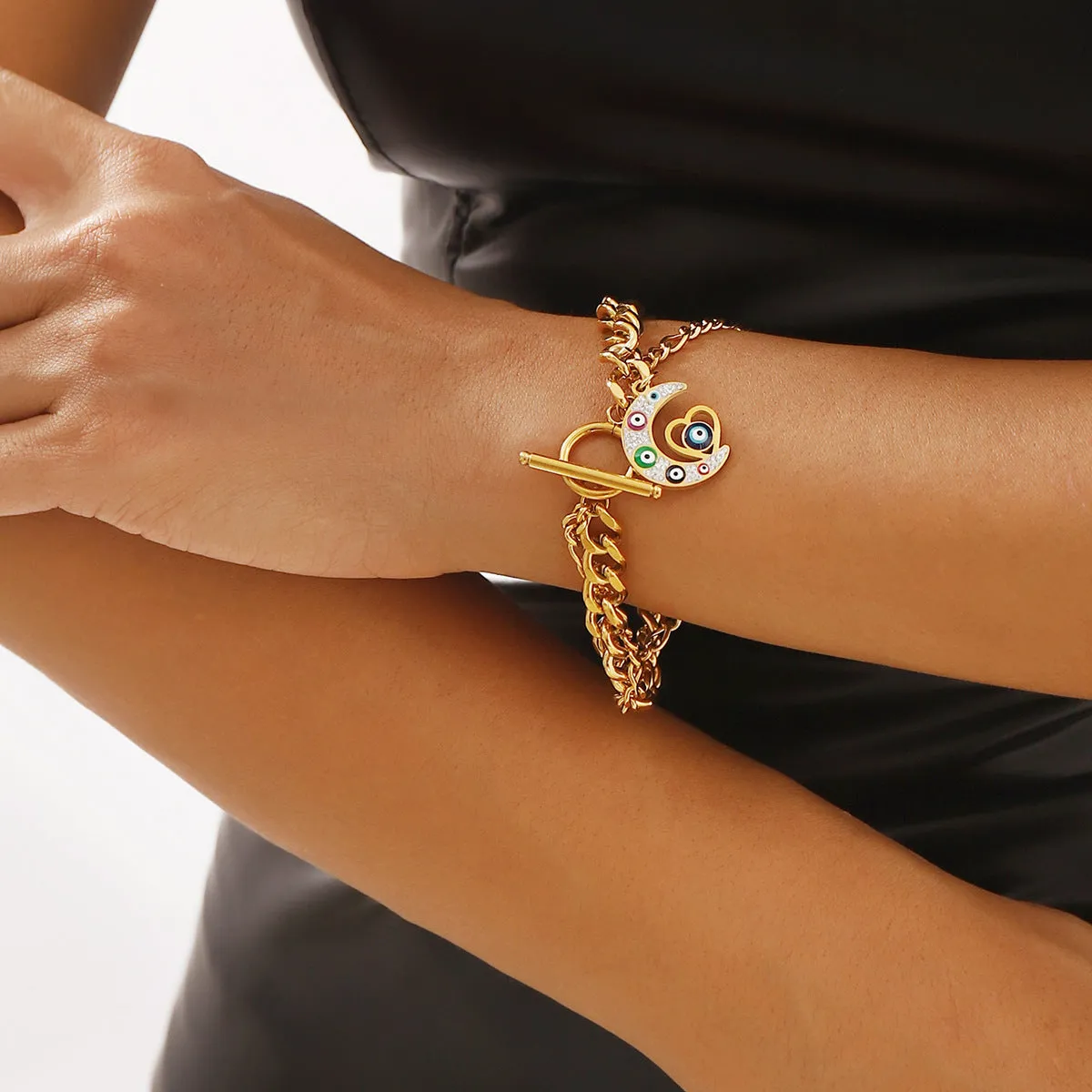 Wholesale Oil Drop Palm Demon Eye Titanium Steel Bracelet light_wish_jewels