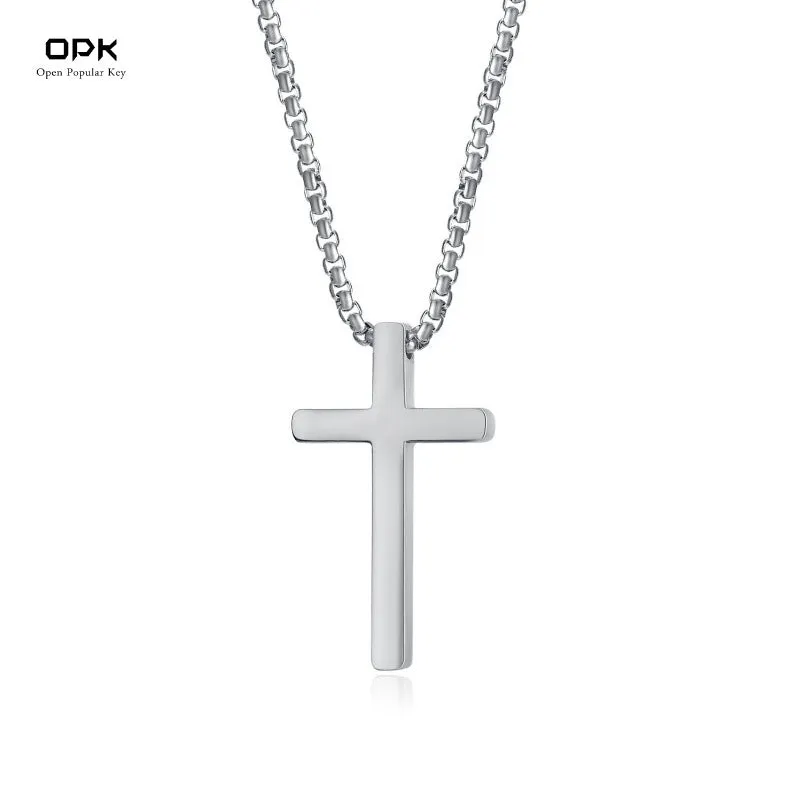 Wholesale opk jewelry glossy stainless steel cross accessories hip hop men's necklace light_wish_jewels
