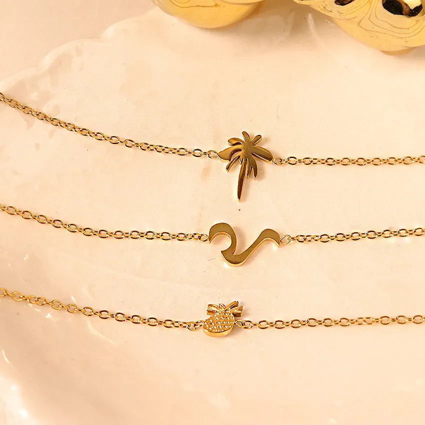 Wholesale Pineapple Seagull Coconut High Polished 18k Gold Titanium Steel Bracelet light_wish_jewels