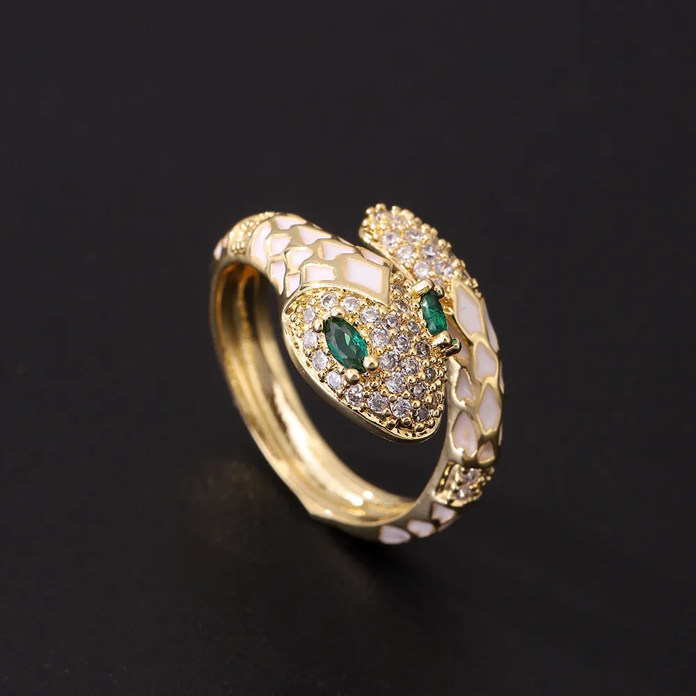 Wholesale Popular Gold-plated Retro Green-eyed Snake-shaped Open Light Luxury Ring light_wish_jewels
