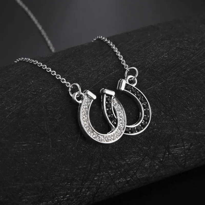 Wholesale Popular Halloween Black and White Diamond Double U Horseshoe Necklaces