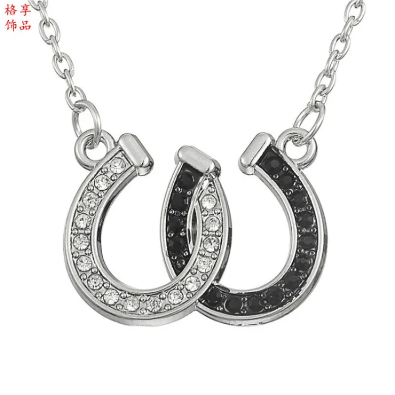 Wholesale Popular Halloween Black and White Diamond Double U Horseshoe Necklaces light_wish_jewels