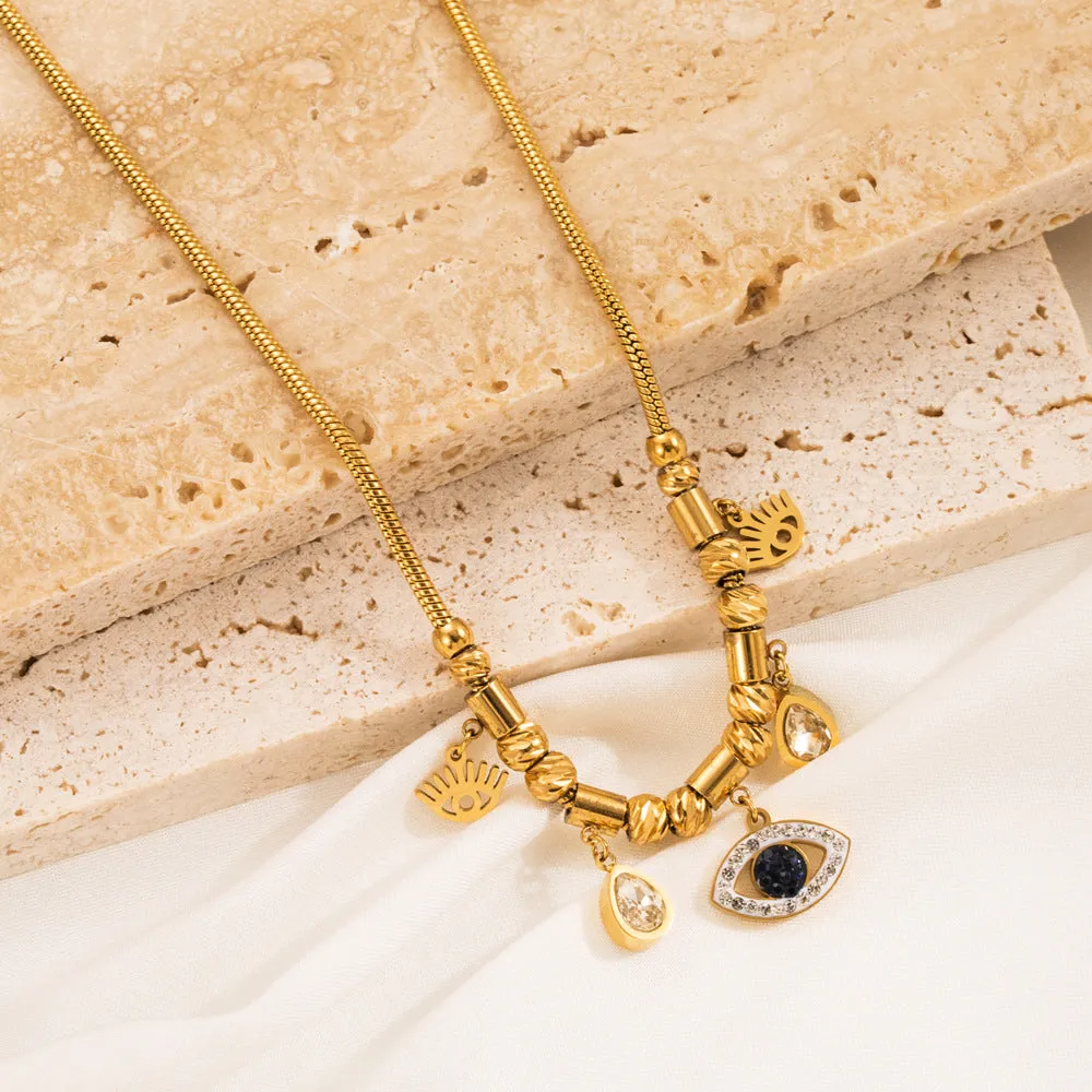 Wholesale Premium Stainless Steel Devil's Eye with Water Drop Diamond Clavicle Chain Trend Titanium Steel Necklace
