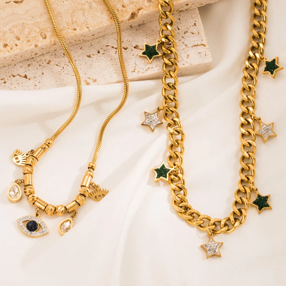 Wholesale Premium Stainless Steel Devil's Eye with Water Drop Diamond Clavicle Chain Trend Titanium Steel Necklace light_wish_jewels
