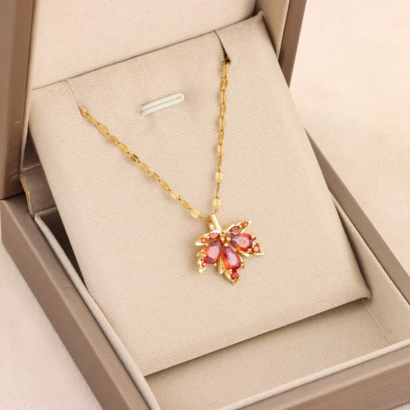 Wholesale Red Maple Leaf Titanium Steel Necklaces