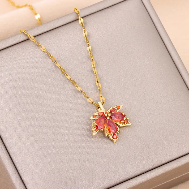 Wholesale Red Maple Leaf Titanium Steel Necklaces light_wish_jewels