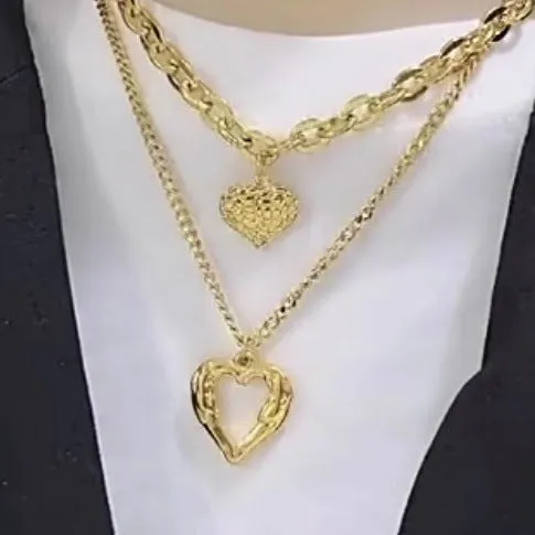 Wholesale retro simple multi-layer metal texture hollow heart pendant necklace
